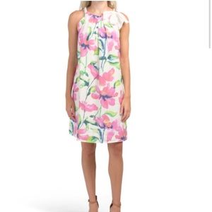 Bella Ambra 100% Linen Sleeveless Floral Dress Tie Shoulder Bow S Small NWT